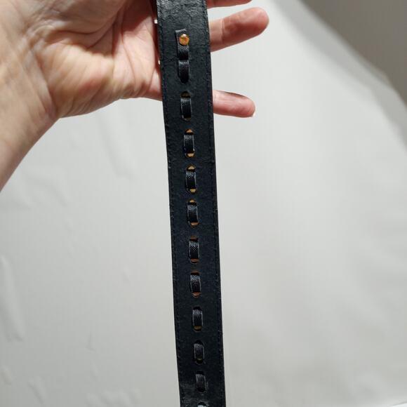 Omega Genuine Bonded Black Leather Belt with Gold X Trim and Buckle Size Medium - Picture 8 of 9